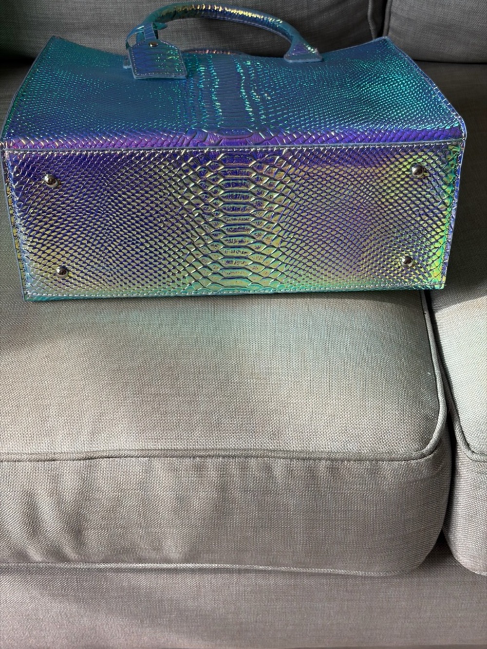 Nathaniel Noir Iridescent Purple Crocodile-Embossed Tote Bag - Picture 11 of 16
